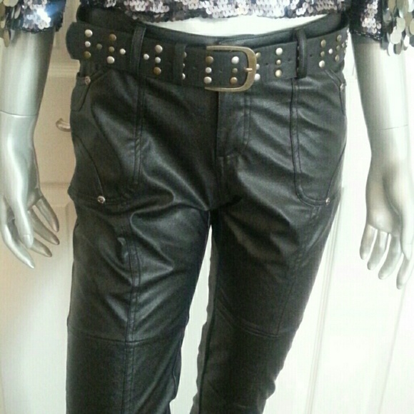 Denim - Vegan Faux Leather Moto Jeans